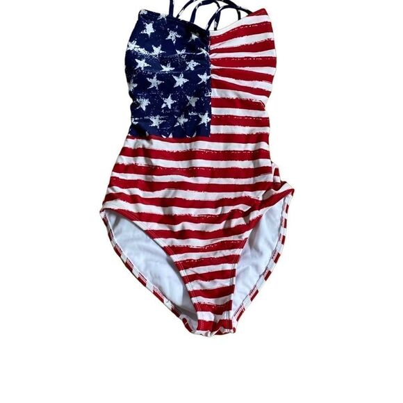Exhilaration women’s flag, patriotic shelf, bra, strappy back swimsuit s/small - Picture 2 of 5